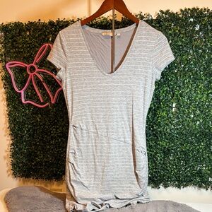 Athleta Light Gray Striped V-Neck Midi Dress